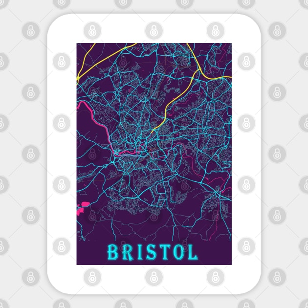 Bristol Neon City Map, Bristol Minimalist City Map Art Print Bristol
